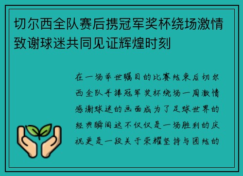 切尔西全队赛后携冠军奖杯绕场激情致谢球迷共同见证辉煌时刻